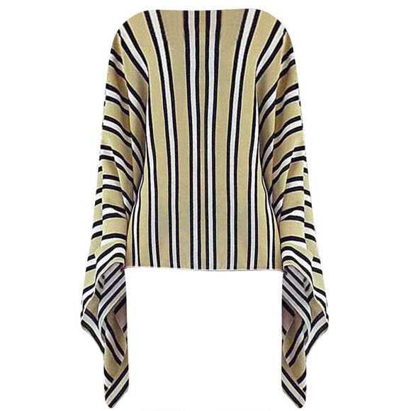 Beige Black & White Striped Lightweight Poncho Top - Picture 7 of 9